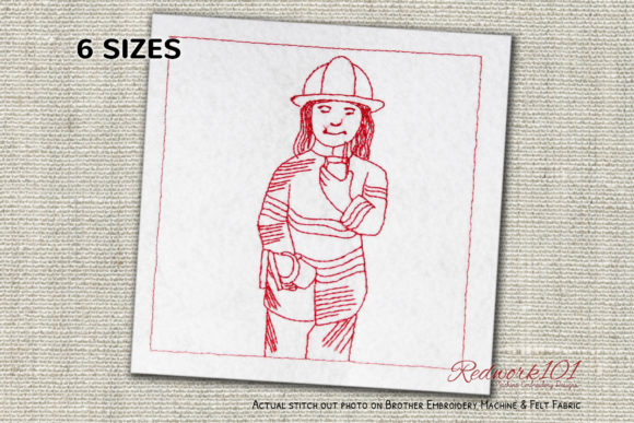 Female Fire Fighter in Uniform Redwork Review for Etsy Sellers