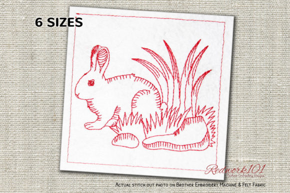 Rabbit Sitting in Garden Redwork Design